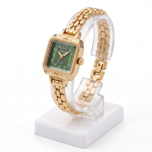 Montre Vintage Cadran Émeraude Sculptée